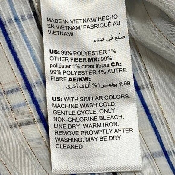 White House Black Market Blouse Women's Small Blue Metallic Stripe Semi Sheer - Picture 11 of 13